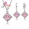 Luxury Bridesmaid Jewelry European Big Square Crystal Necklace Earrings Set 925 Sterling Silver Women Wedding Accessories