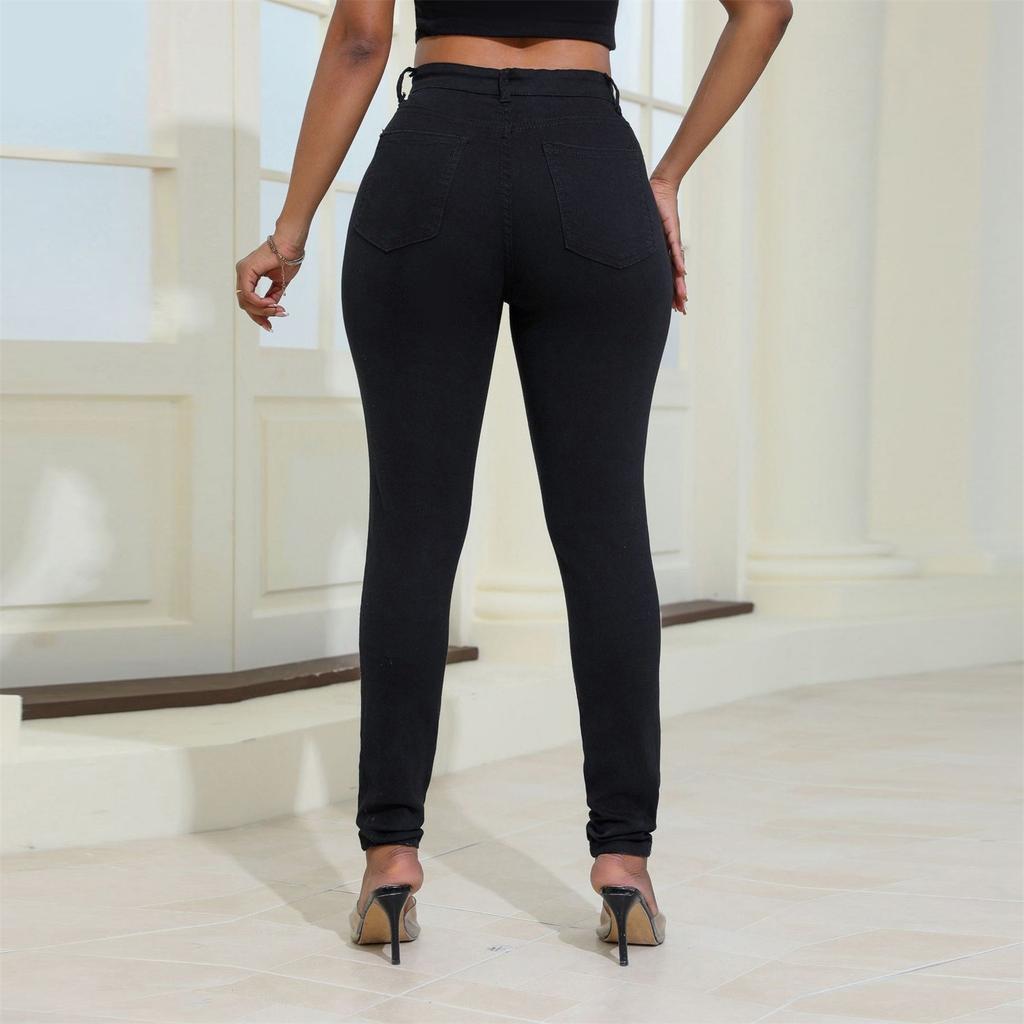 Джинсы с высокой талией и рваными краями для женщин, эластичные, приподнимающие ягодицы, потертые джинсы, обтягивающие джеггинсы для женщин