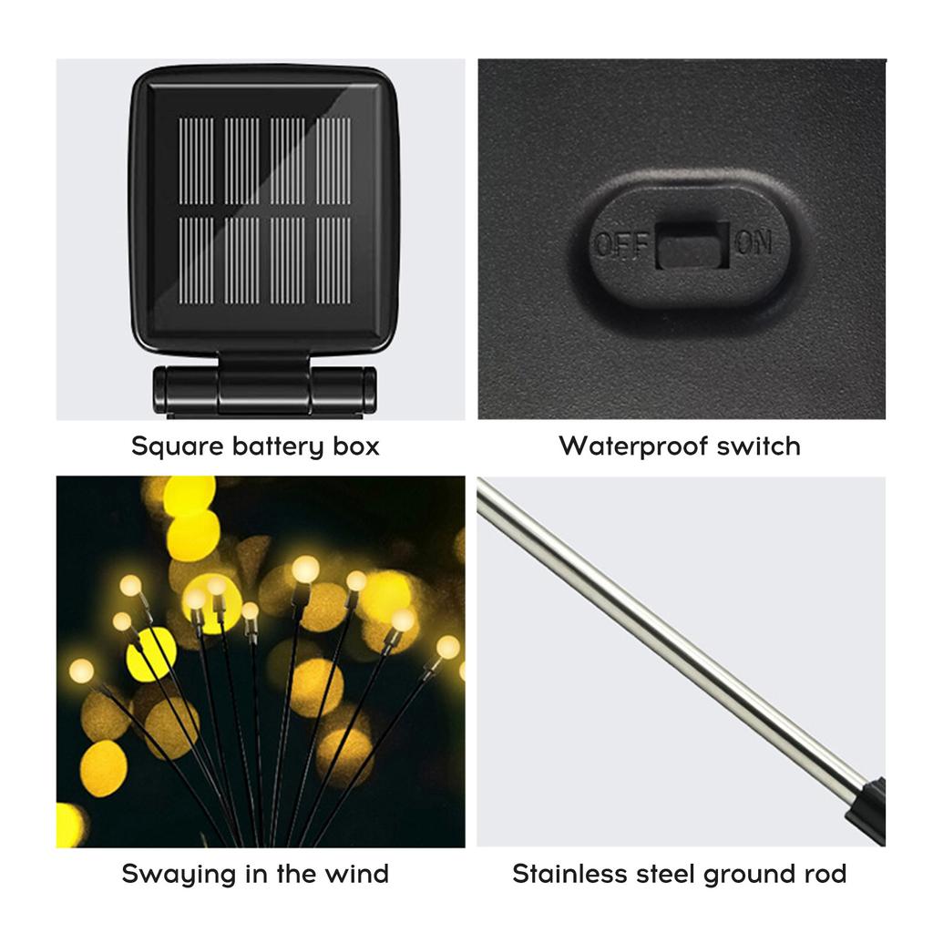 2 Packs 6-head Solar Swaying Firefly Lamps Intelligent Light Control Outdoor Waterproof Ground Plug