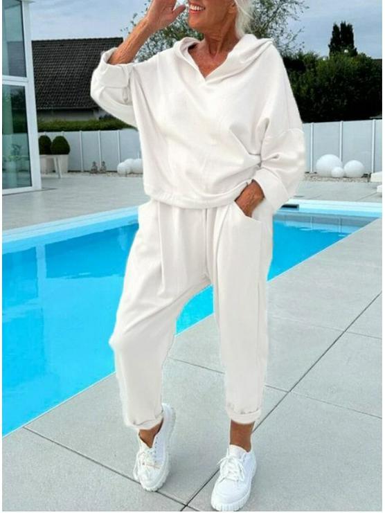 Осенний женский однотонный худи с капюшоном и брюки