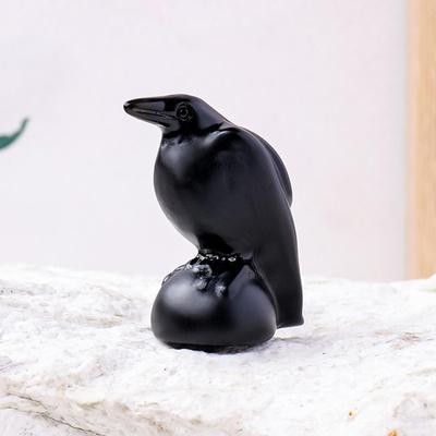 Фигурка Черного Ворона Из Натурального Камня Скульптура Птицы Коллекционная Обсидиан Ручная Работа Статуэтка LuckyBird Для Гостиных Книжных Полок