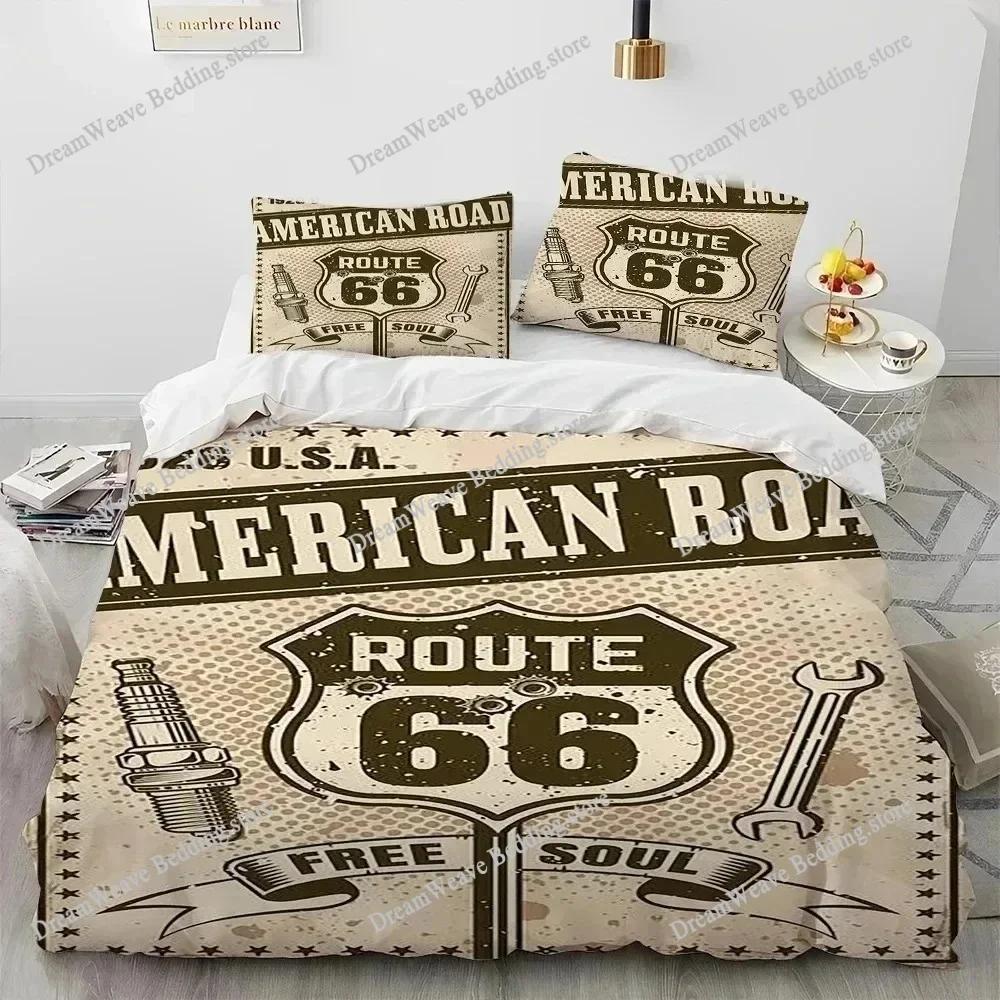3D Исторический набор постельного белья 'Материнская дорога' Route 66 Пододеяльник Комплект постельного белья Пододеяльник Наволочка Одеяло Размер King Queen Для мальчиков Взрослых