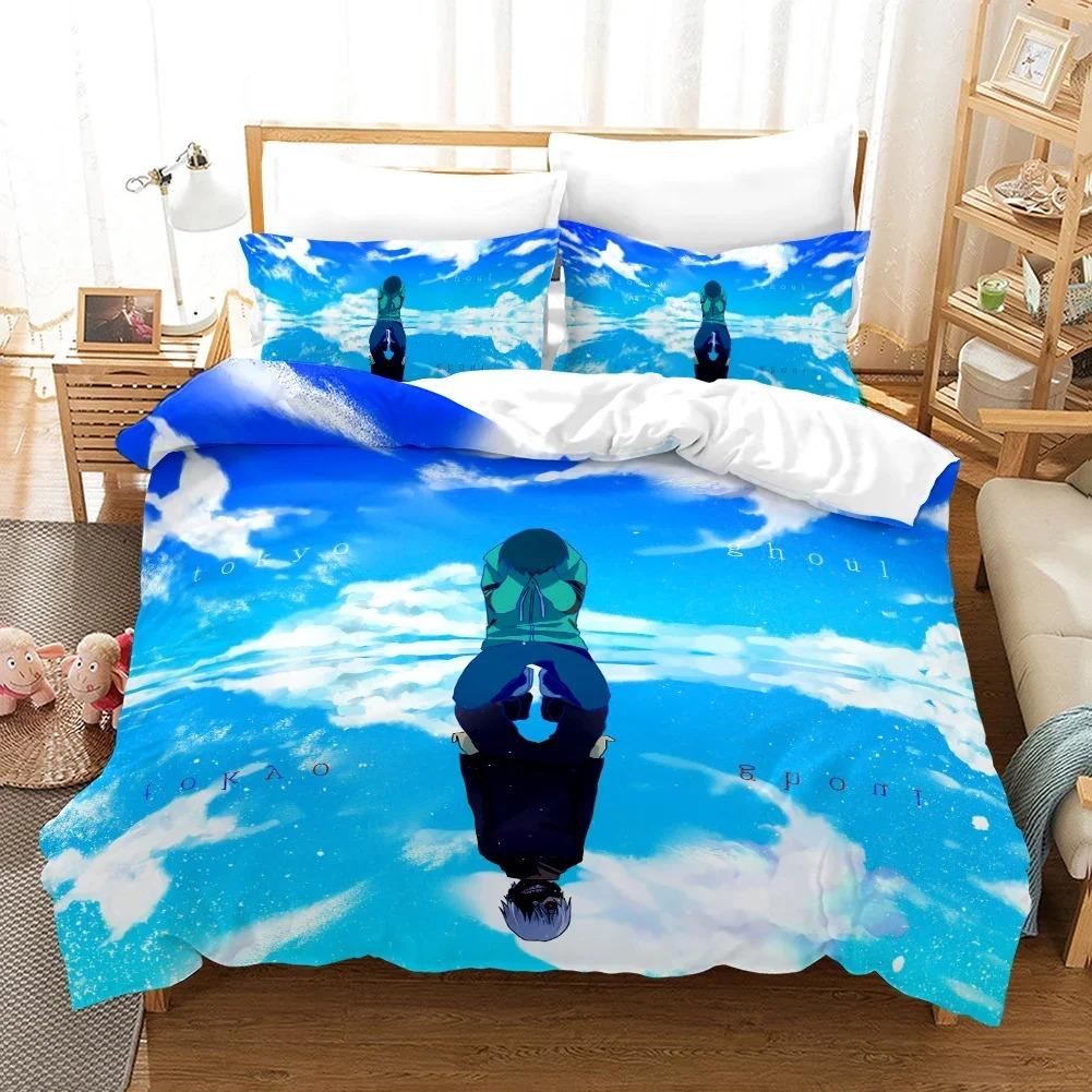 Комплект постельного белья с принтом аниме «Токийский гуль» на 3D-принтере, пододеяльник Kaneki Ken, двуспальный, двуспальный, двуспальный, для взрослых и детей, постельное белье, пододеяльник