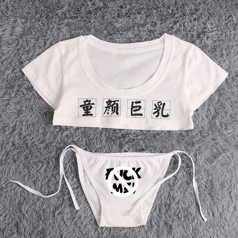 Нижнее белье ручной работы, сексуальное, милое, детское, бюстгальтер из хлопка с принтом, очень короткий комплект нижнего белья и трусиков