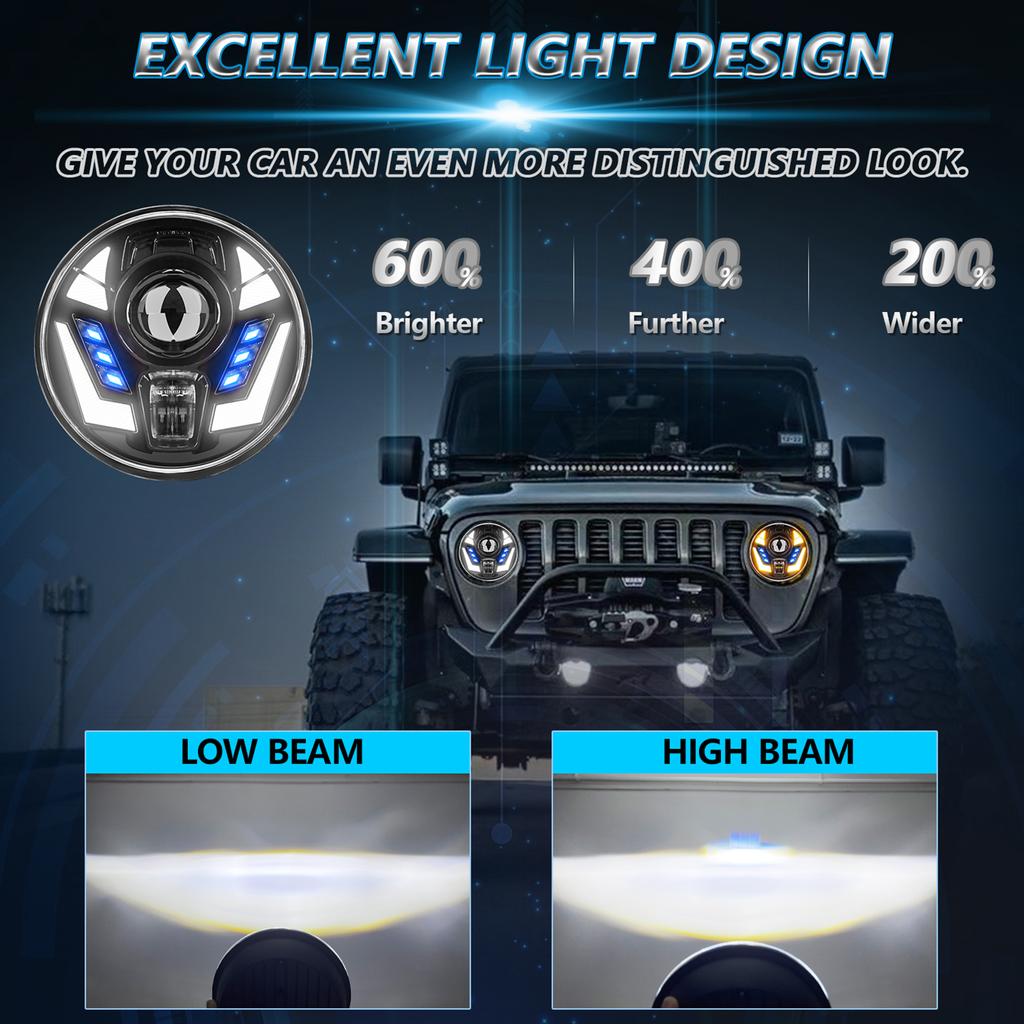 7-дюймовые светодиодные фары, водонепроницаемые круглые фары с дальним и ближним светом, замена указателя поворота DRL