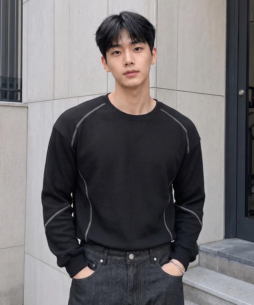 HERVINO Waffle Stitch Long Sleeve [Black]