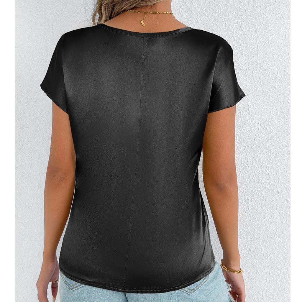 Женская модная повседневная однотонная футболка с круглым вырезом и короткими рукавами Футболка с короткими рукавами