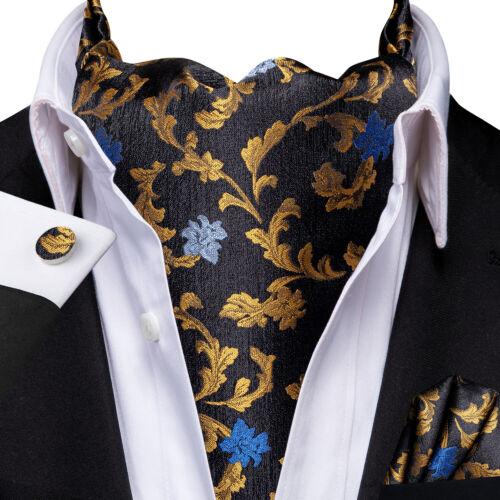 Mens Ascot Tie Set Paisley Cravats Red Black Blue Gold Pink Silk Vintage Scarf