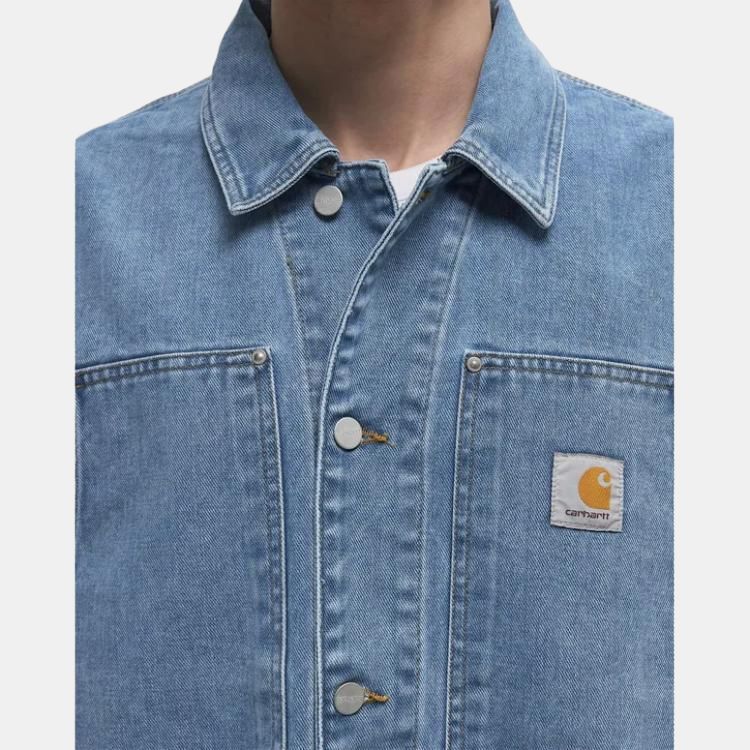 Carhartt WIP Джинсовая куртка с логотипом, однобортная, с длинным рукавом, мужская, светло-синяя I0348660112