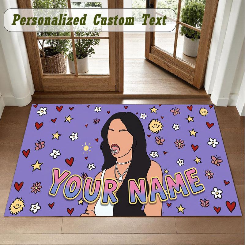 Crystal Velvet Square Rug Custom NameOlivia Rodrigo Pattern Non Slip Home Floor Decor Rug