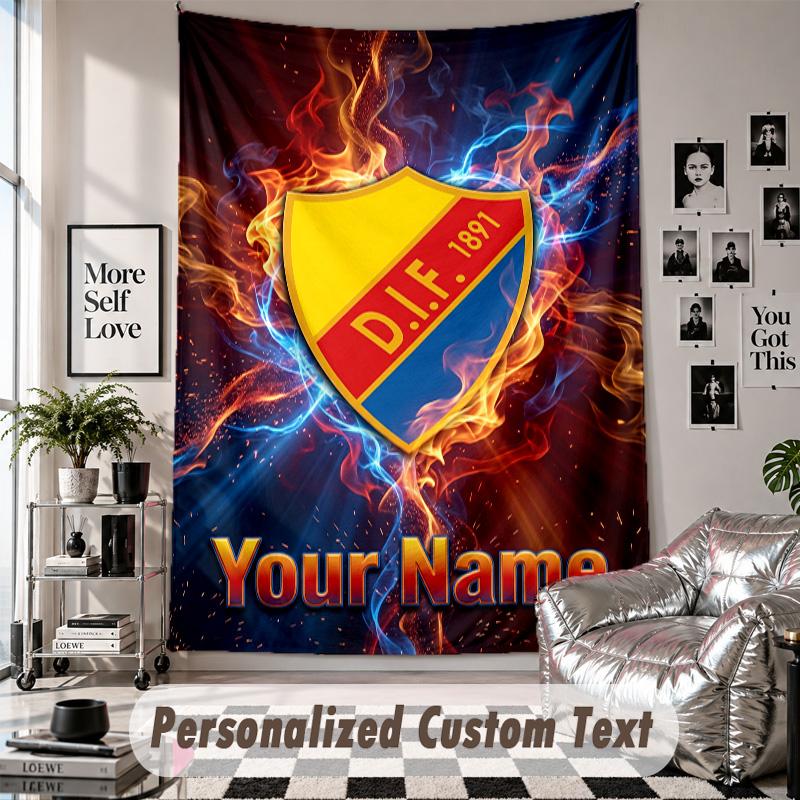 Wall Hanging Tapestry With Custom Name & Text, Djurgårdens IF Decorative Tapestry For Bedroom
