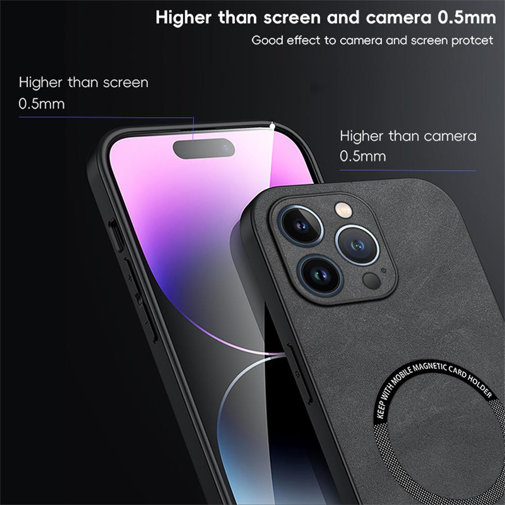 For iPhone 14 Pro Max Magnetic Case with Tempered Glass Film PU Leather+TPU Phone Cover Precise Cutouts