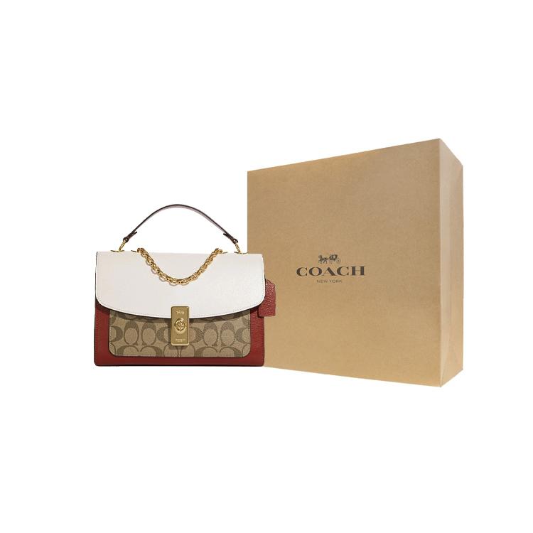 New COACH Lane Cow Leather Handbags Shoulder Bag Crossbody Bag Medium Size Women's Light Khaki & White C8207-IMLOT