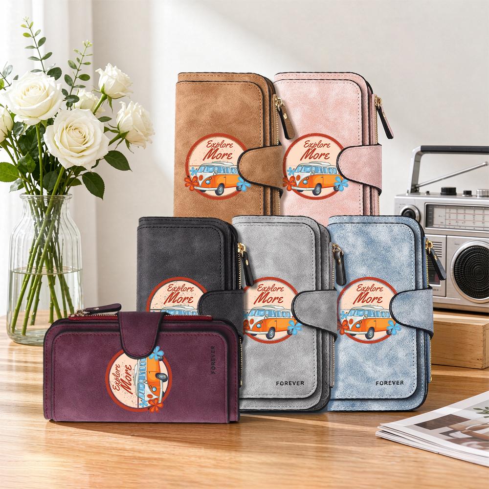 Retro Travel Pattern Purse Fashion Casual Long Wallet Portable Card Holder