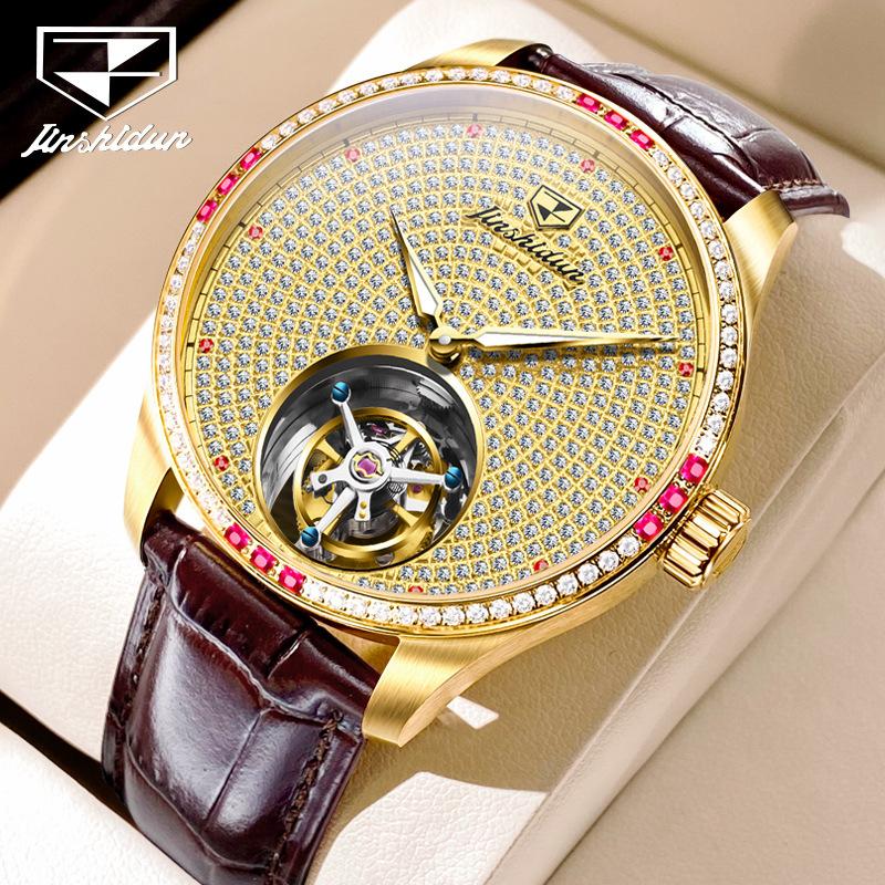 JINSHIDUN Брендовые часы Tourbillon Brick Механические часы Модные трендовые мужские часы