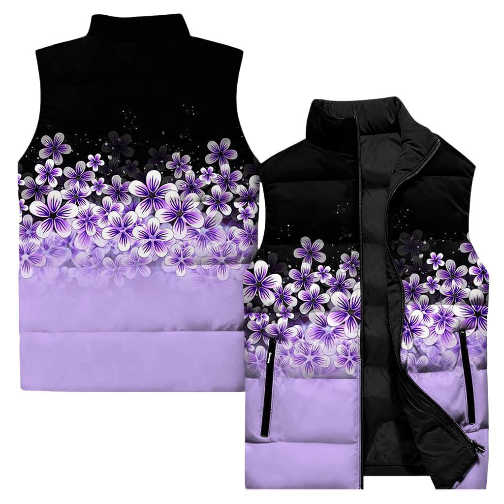 Ladies' Casual And Fashionable Sleeveless Vest Floral Pattern Printed Cotton Jacket