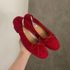 Мода Мода Туфли-лодочки на каблуке без застежки с бантом-бабочкой Женская обувь с неглубоким вырезом Низкий каблук Женские балетки 2025 Новинка