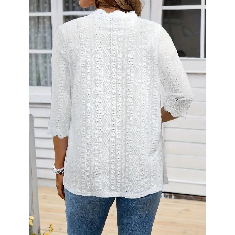 VEZFAA Женская мода Повседневные Летние Весенние Однотонные Блузки и Рубашки с Принтом с Рукавами 1/2