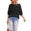 Women's Winter Solid Colour Pocket Round Neck Knitted Loose Plus Size Sweater