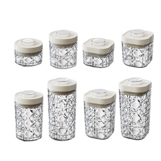 Vintage Airtight Storage Jar Clear Plastic Food Container with Pop Lid Stackable One Button Opening Kitchen Storage Organizer for Cereal