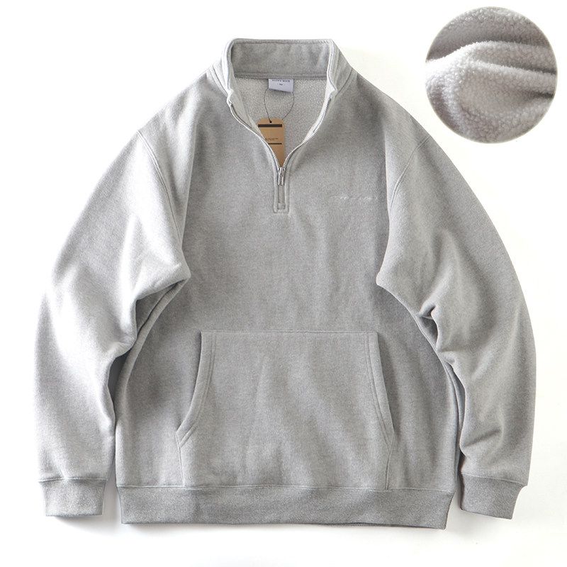American Heavy Weight Heavy Weight Stiff Stand Collar Half Zip Sweatshirt Men's Autumn and Winter Fleece-lined Export Men Casual Jacket