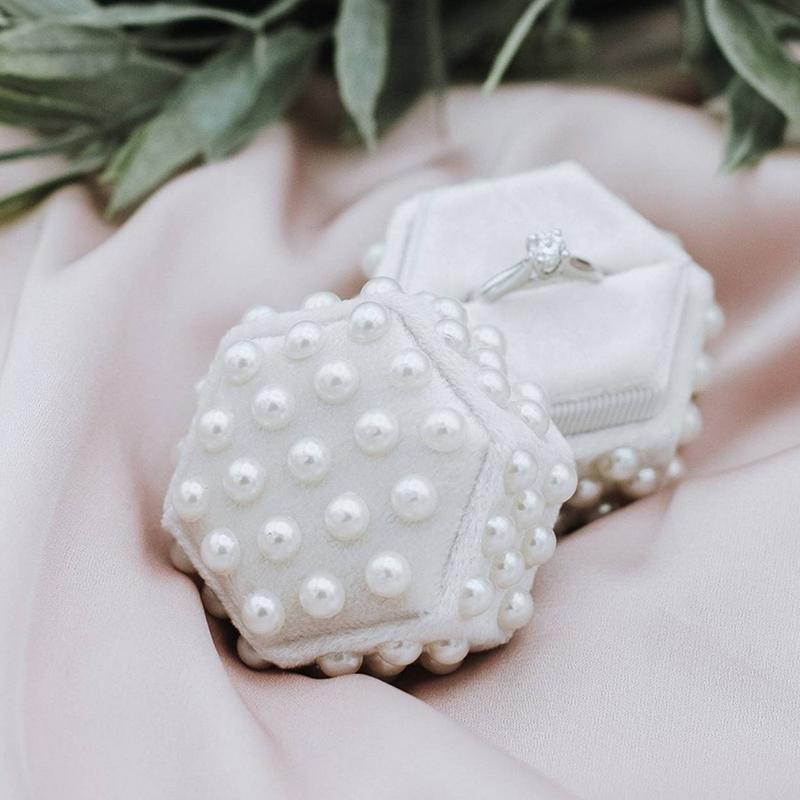 Pearls Velvet Ring Box Proposal Ring Boxes Jewelry Gift Case Ring Jewelry Display For Wedding Engagement