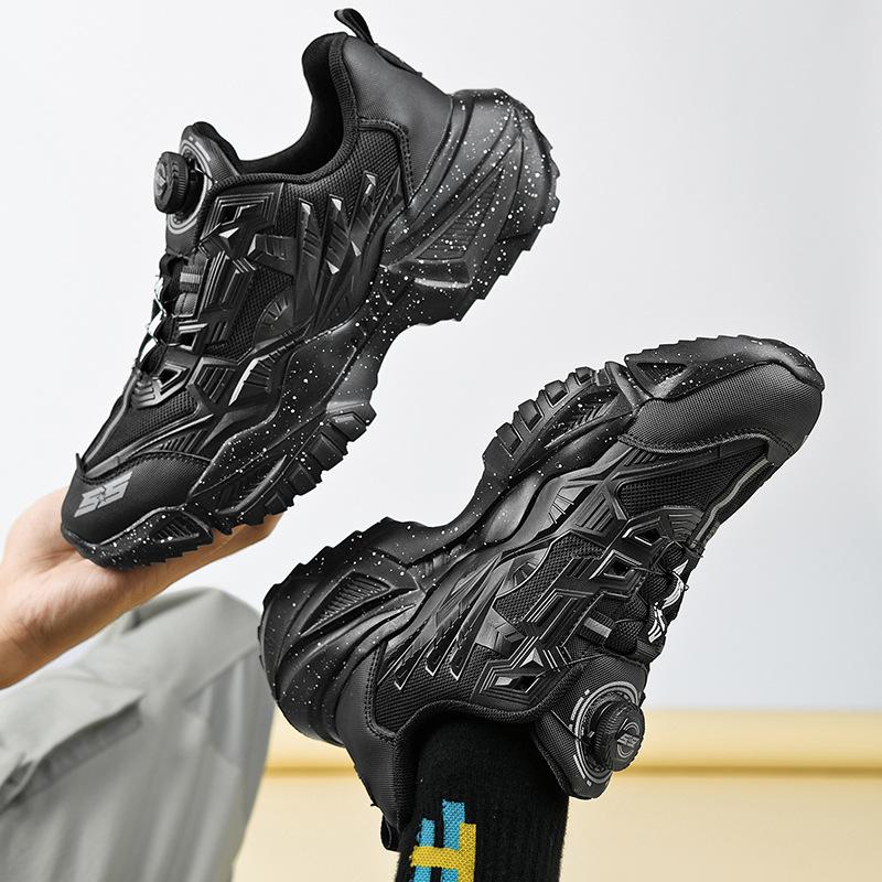Fashion Men Rotary Buckle Shoes Black Sneakers Breathable Thick Sole Shoes Man Anti-slip Jogging Outdoor Chunky Sports White Shoes