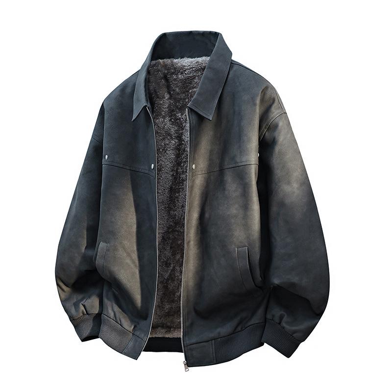 Мужская ретро куртка из ПУ кожи с флисовой подкладкой - Теплая, Модная, Утепленная, Стильная, Универсальная, Большого размера