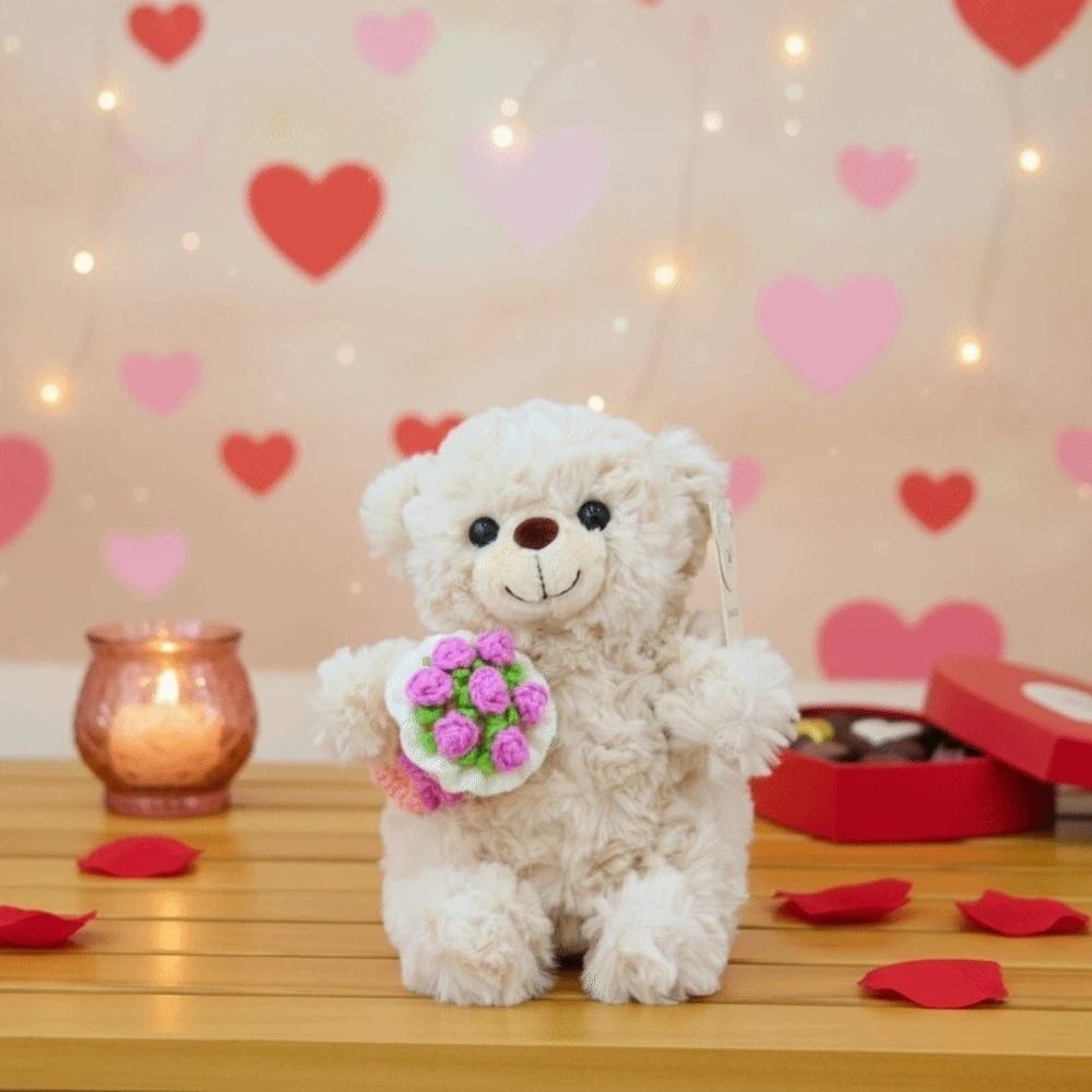 Romantic Bear Wear Rose Doll Woven Valentine's Day Ornament Gifts for Kids Rose Bear Doll  Shop