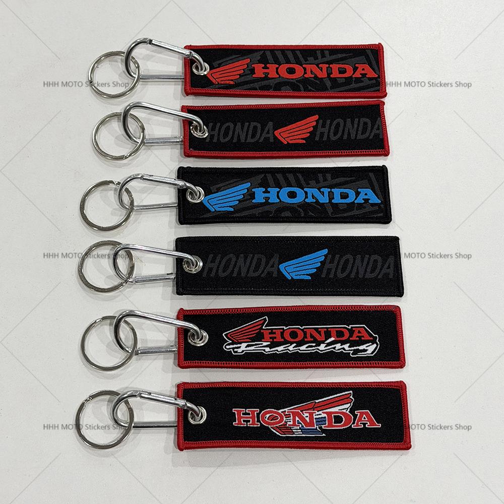 YNEPB1 Embroidery Wings Car Keychain for Honda Cars & Motorcycles Double Sided Key Fob Holder Jewelry