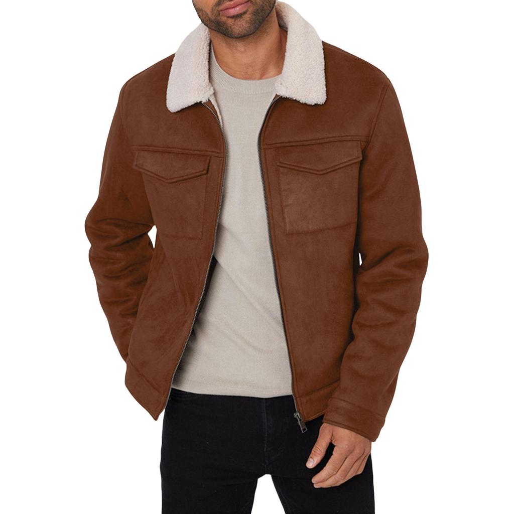 Mens Shearling  Coats Winter Faux Leather Suede Jackets Vintage  Lined Fleece Overcoats