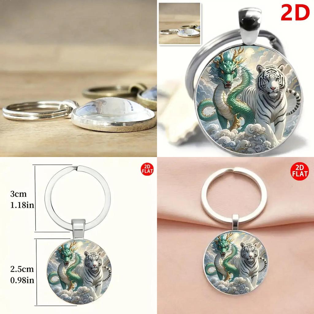 2d Dragon Themed Keyring With Glass Alloy Material For Gift And Collectors