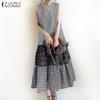 ZANZEA Women Casual O-neck Summer Plaid Print Sleeveless Long Dress