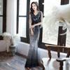 Sequined evening dress women's 1011 new sexy aura queen fishtail slim long host dress looks thin
