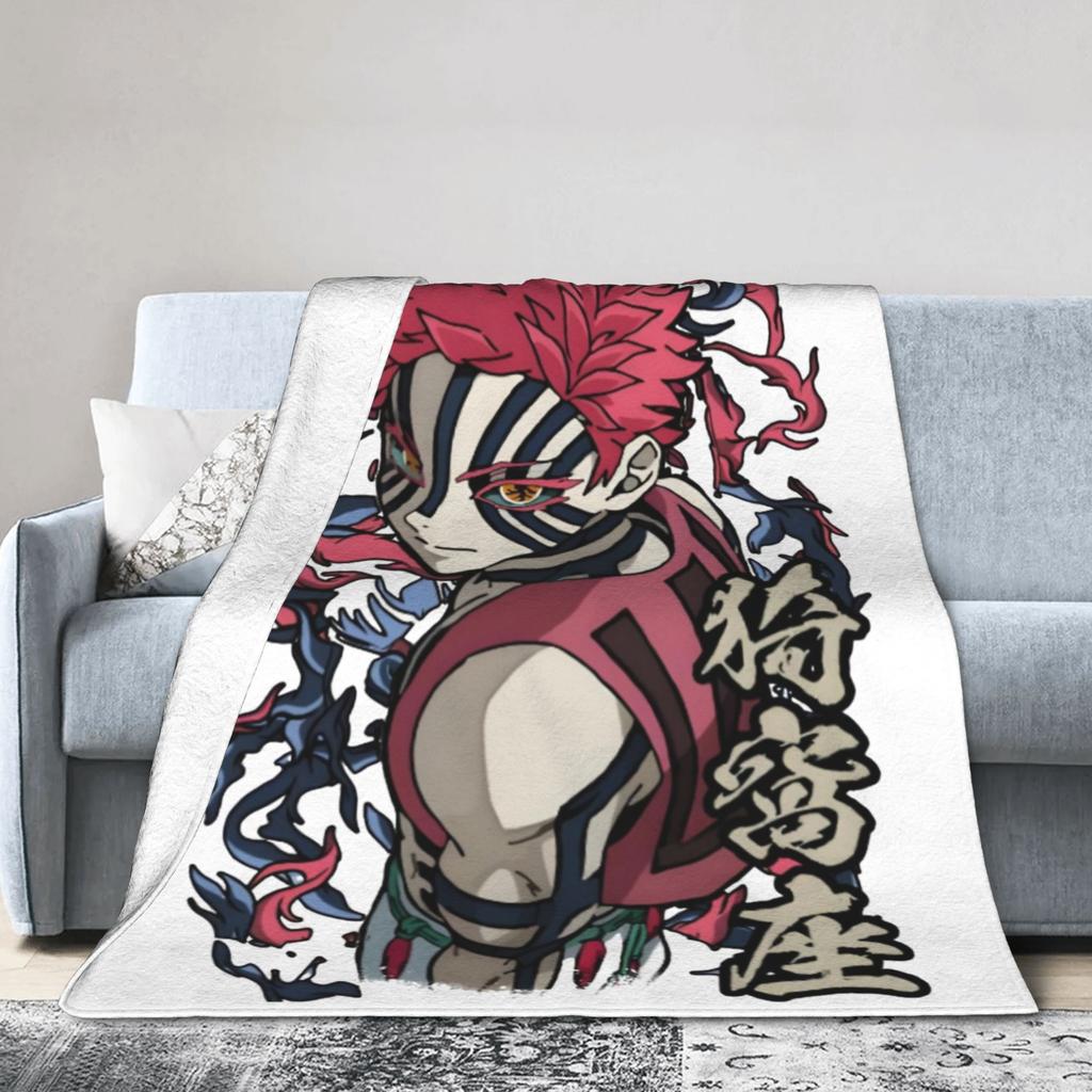 Akaza Blankets Velvet Anime Kimetsu no Yaiba Soft Throw Blanket for Car Sofa Couch Bedroom Quilt