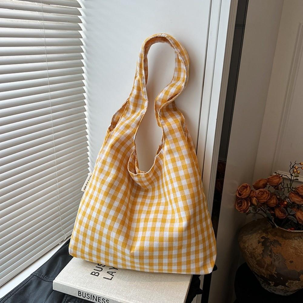 Large Capacity Single Shoulder Bag Lightweight Women's Handbag Plaid Underarm Bags  Spring Summer