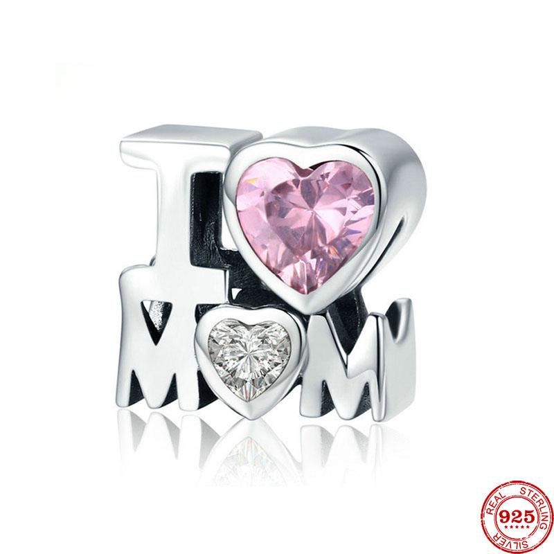 Стерлингового Серебра 925 пробы, розовый, муранский, я люблю маму, люблю, крест, сердце, сделай сам, тонкие бусины подходят для оригинального браслета-подвески, женские ювелирные изделия
