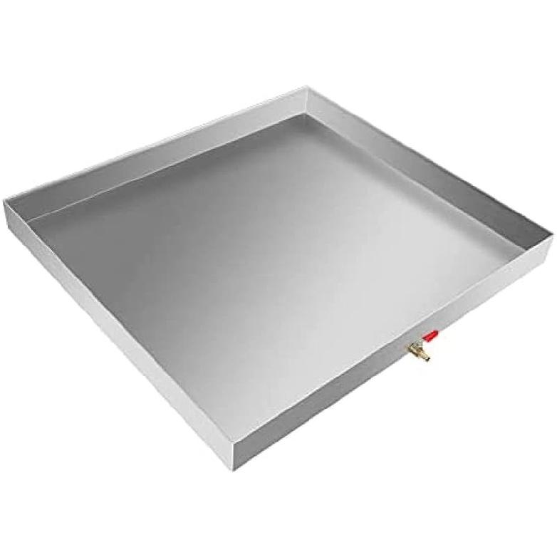 Сверхпрочный поддон для сбора капель из нержавеющей стали 304 для стиральной машины, напольный поднос с противоскользящей нижней накладкой, с дренажным отверстием, 27 X 25 X 2,5 дюйма