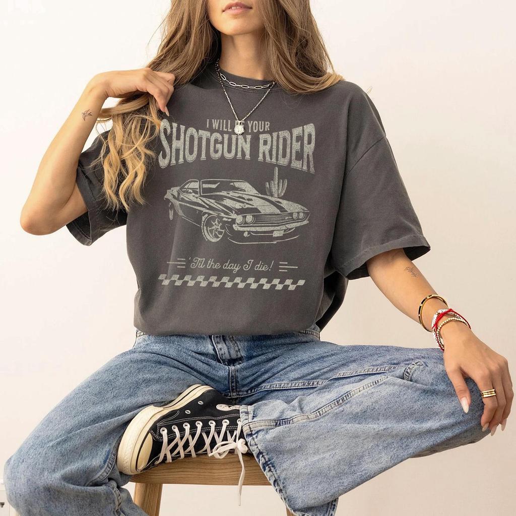 Retro Shotgun Rider Unisex Tee, Road Trip Shirt, Car Lovers Gift, Music Festival Top, Comfort Colors, Vintage T-shirt