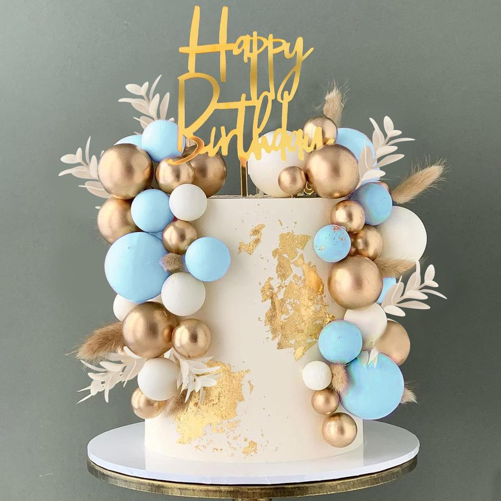 Green Balls Cake Topper Boho Grass Cake Topper Dark Green Silver Pearl Balls Cake Decorations for Wedding Baby Shower Birthday