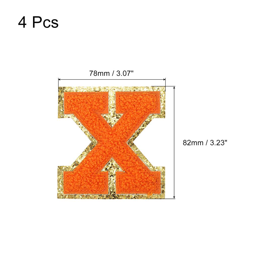 4pcs Chenille Letter Patches Iron on Letter Patches Embroidery Patch Iron on Sew on Jacket Embroidered Letter Patches Orange