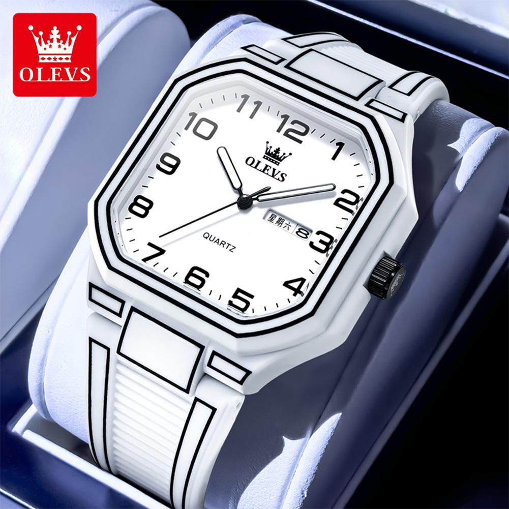 OLEVS Men's Watches Simple Stylish Comic Style Silicone Strap Original Brand Quartz Wristwatch for Man Waterproof Date Week New