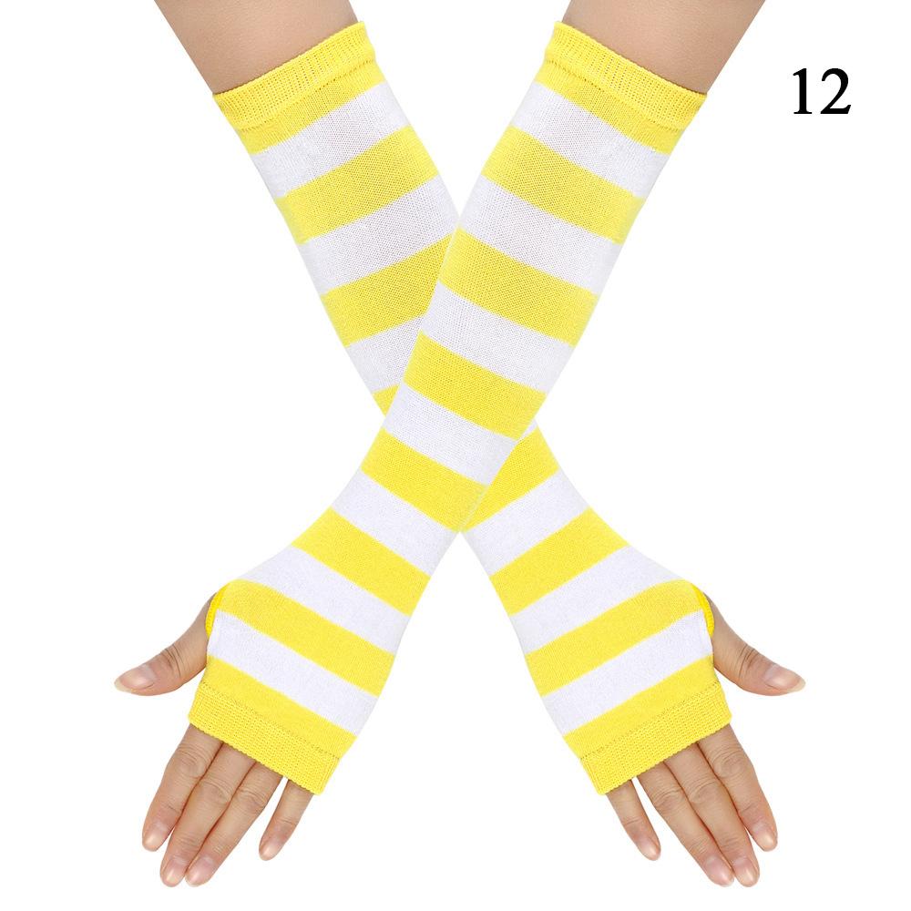 Полосатые унисекс перчатки с половиной пальцев длинные женские перчатки для девочек перчатки на руку теплые вязаные напульсники локтевые варежки теплая манжета
