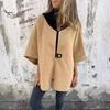 Lady Spring Fall Coat Stand Collar Zipper Closure Loose 3/4 Sleeves Jacket Cardiagn Colorblock Daily Wear Parties Office Top