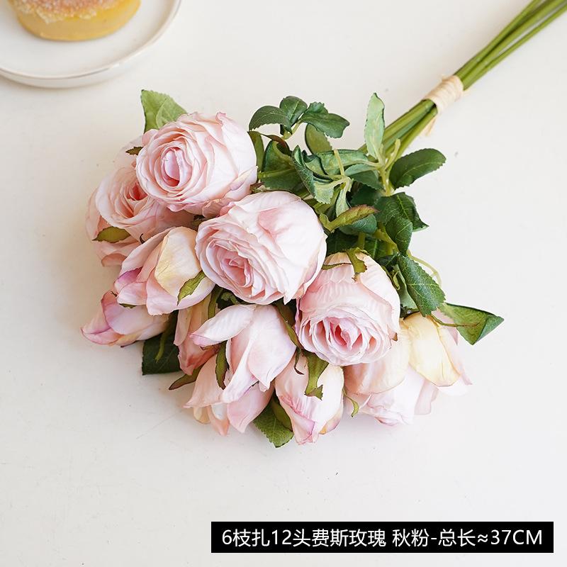 European retro roasted edge rose simulation flower home decoration fake flower wedding bouquet burnt edge simulation rose