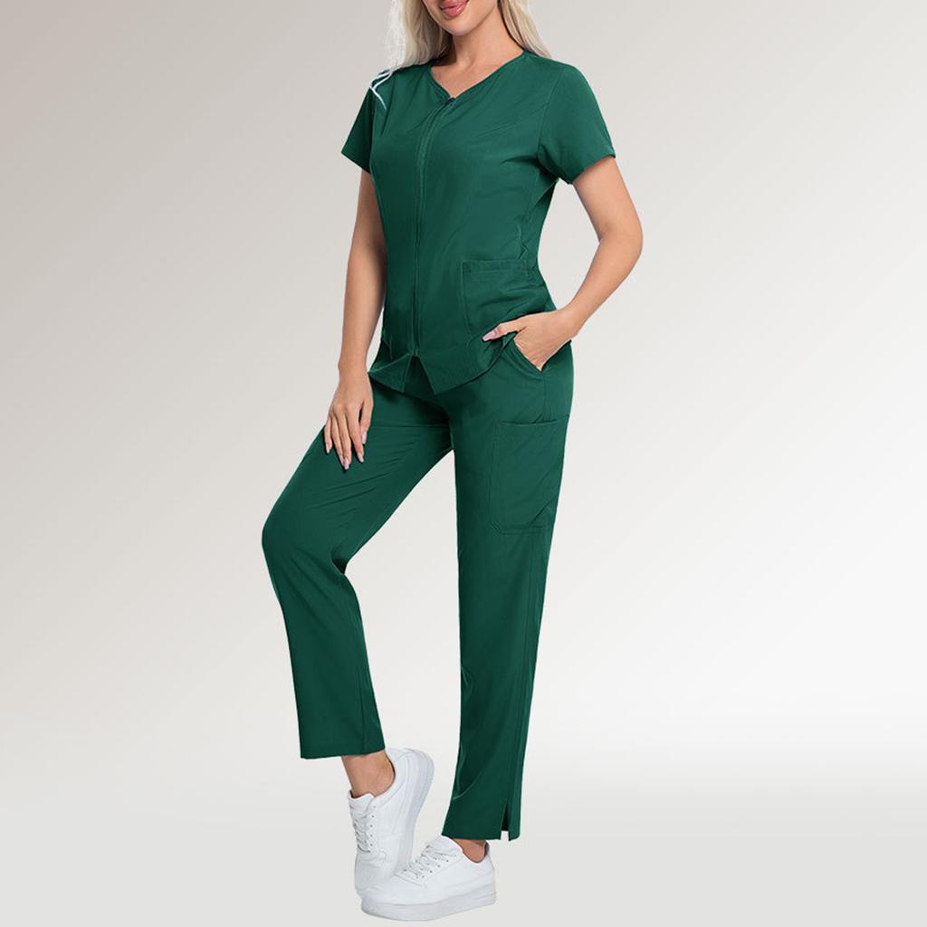 Ladies' Comfortable And Casual Solid Color Short Sleeved Pants Protective Suit Set