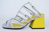 Berkonty Flared Heel Sandals 0117671 35 Gray-yellow Leather