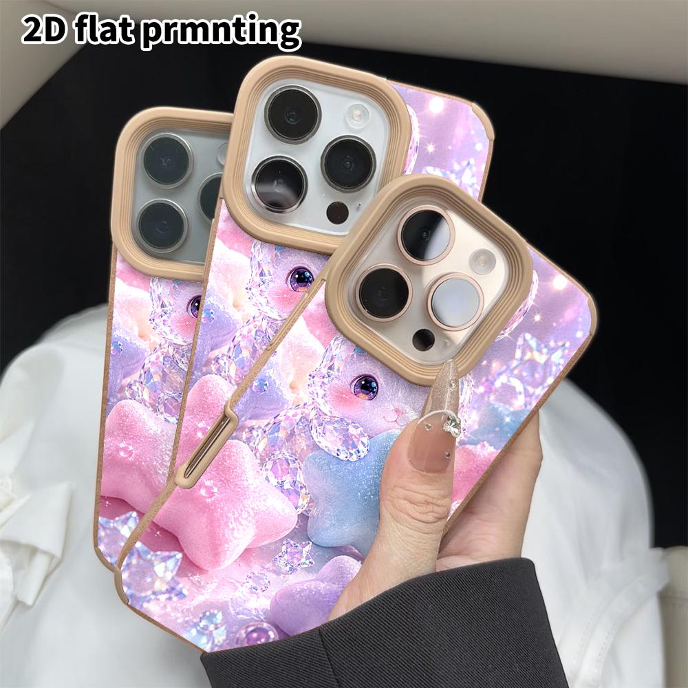 Phone Case: 2D flat lambskin suitable for iPhone 18 17 16 15 14 13 Pro protective case, star rabbit, Christmas and Halloween gift