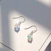 Iridescent AB Aurora Borealis Square Faceted Crystal Charm Drop Earrings Silver Wire Hook Dainty Casual Ladies Accessories