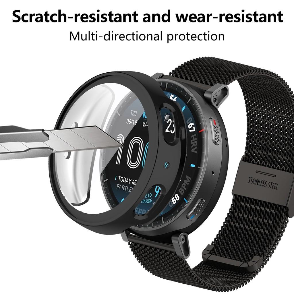 For Amazfit Active Max Milanese Loop Strap and Full Cover Soft TPU Protective Case Stainless Steel Mesh Band Set